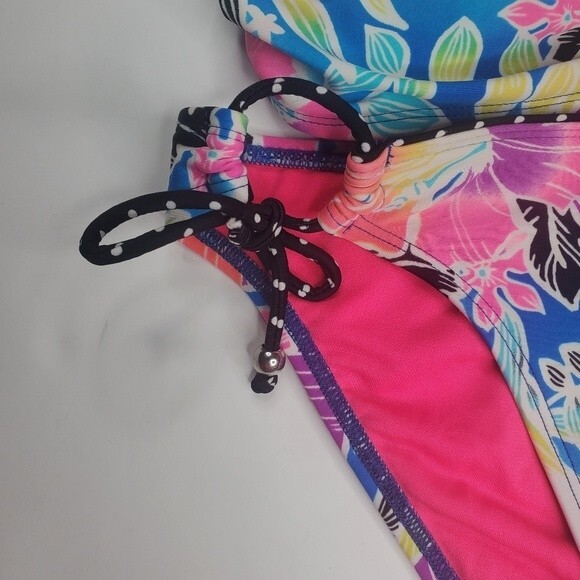 Hobie neon tropical print string bikini with zipper top large & bottom small - Picture 2 of 12